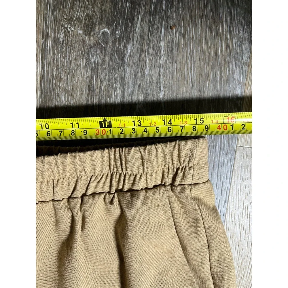 Unbranded‎ Tan Cotton Cropped Wide Leg Pants XL Elastic Waist Pockets Camel